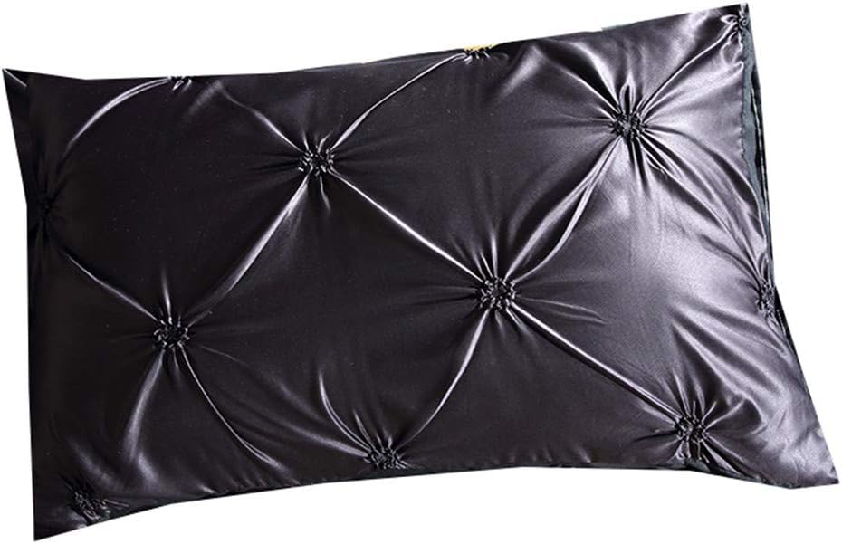 Erosebridal Pinch Pleated Duvet Cover Set Black Queen Size Silk Like Satin Pintuck Bedding Set with Zipper Ruffle Design Luxury & Microfiber Comforter Cover Pintuck Decorative Bedspread Cover