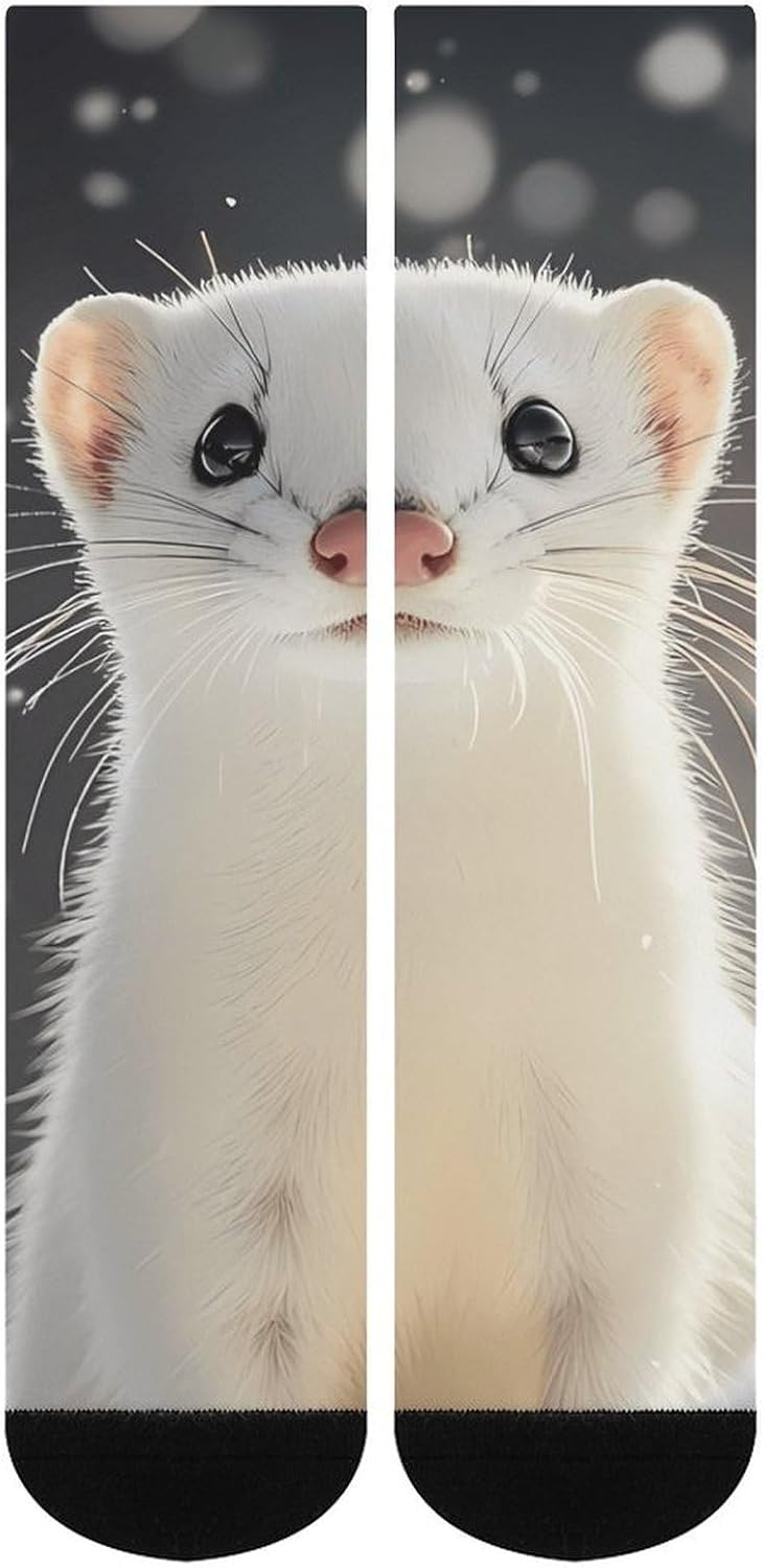 Cute Weasel Hunting Knee High Socks Athletic Long Stockings Sport Casual Crew Tube Sock Boot 40cm