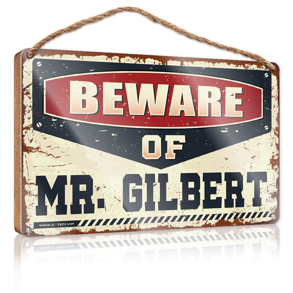 Office Door Signs Funny Beware Of Mr. Gilbert Wooden Sign(20X30CM)