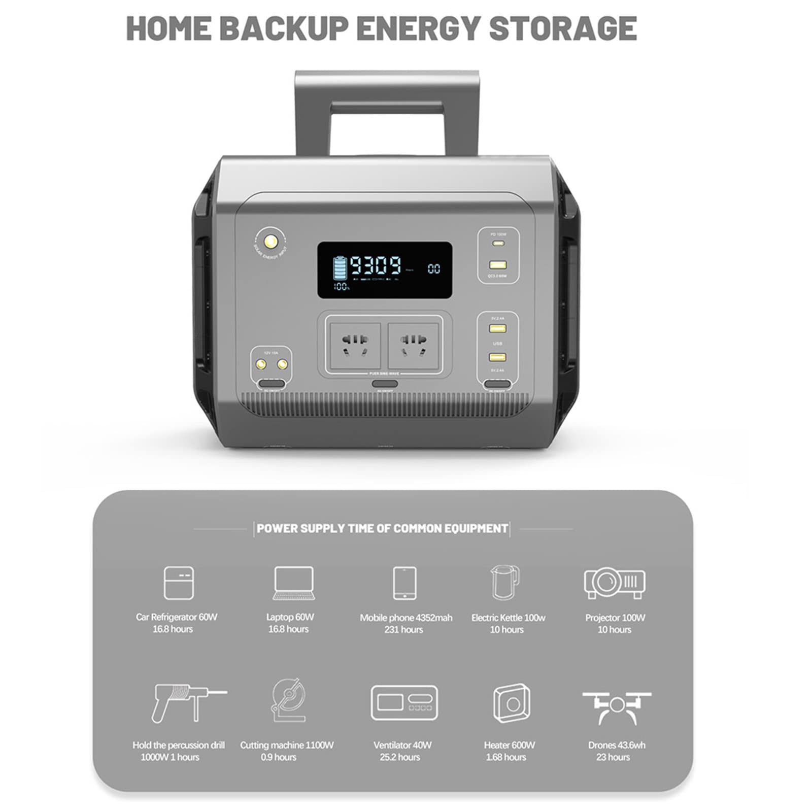 Estación de energía de Almacenamiento de energía de 1200 W, Emergencia, Camping, Pesca, Camping, Fuente de alimentación móvil portátil para el hogar,A