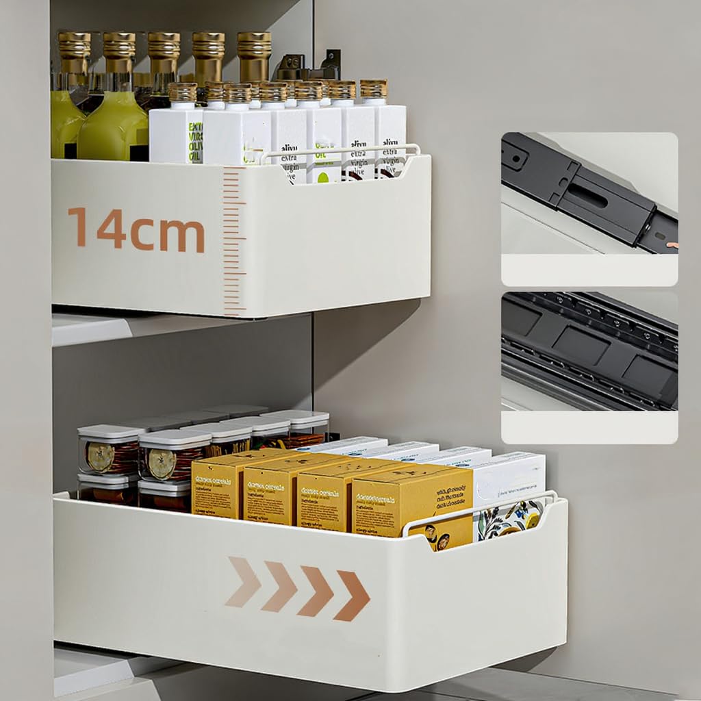 Cajón Extraíble para Cocina, Organizadores de Cocina Extensibles, Sin agujeros, Metal Armario de Cocina, Organizador de Cajones Interiores, Extensible, Blanco, 30 cm An x 43 cm Pr x 14cm Al