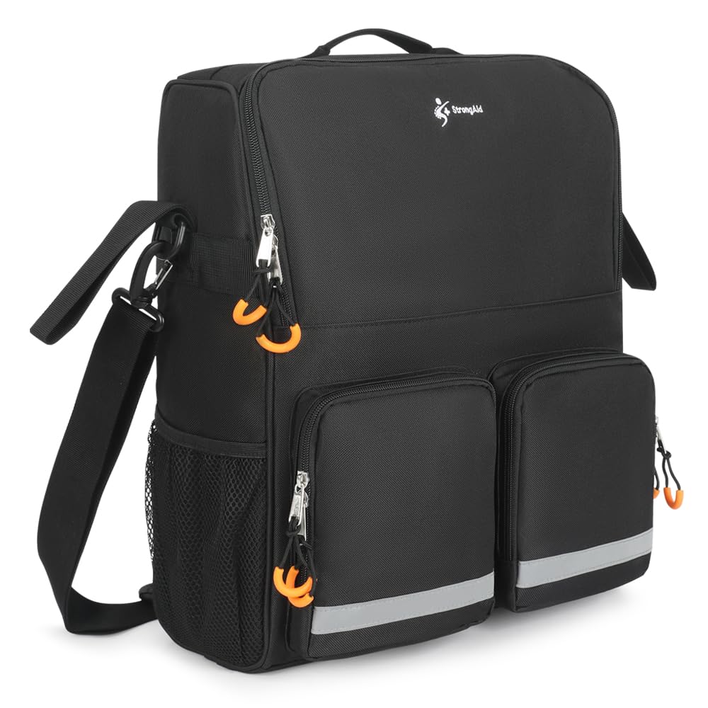 Large Wheelchair Bag with Multiple Pockets, Wheelchair Accessories &amp; Storage Organizer to Hang on Back with Adjustable Straps, Easy-Grip Zippers &amp; Medicine Insulated Pockets, Black