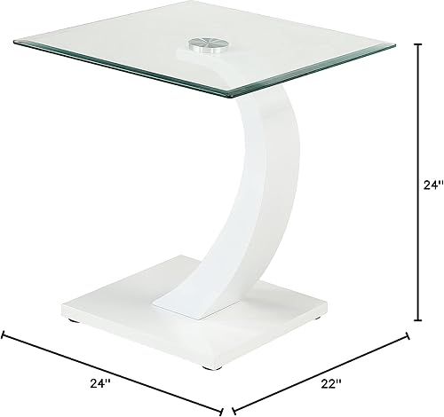 Miniatura 3 de Furniture of America Augie - Mesa auxiliar moderna de vidrio templado en forma de C de 24 pulgadas para sala de estar, dormitorio, color blanco