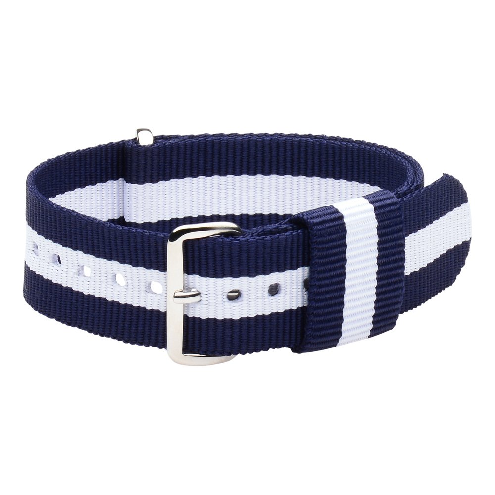 Clockwork Synergy, LLC Ladies 18mm Ballistic SS Raf Nylon Loop Navy Blue/White Watch Strap Band