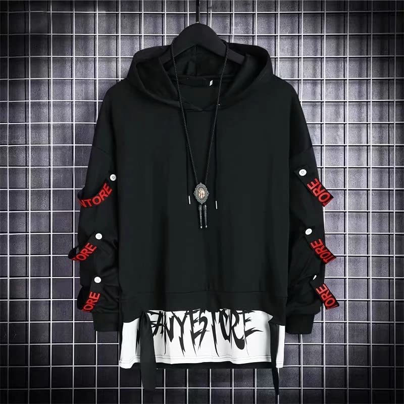 Xingfenly Spring Men' Sweatshirt Casual Black Gothic Darkwear Hoodies Tops Techwear Hip Hop Patchwork Streetwear Men3