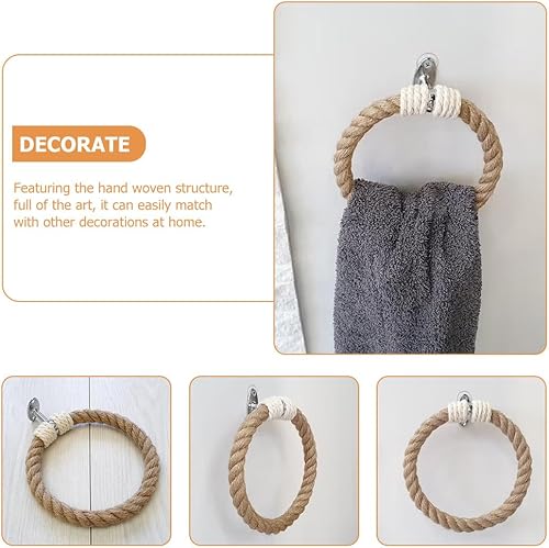 Miniatura 5 de Veemoon Anillos de cocina de madera para montar en la pared accesorios decorativos bohemios anillo de mano para baño ducha diseño de cuerda de