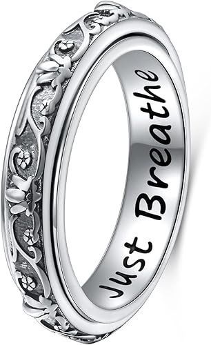 Ladytree Anillos giratorios de plata de ley para aliviar la ansiedad, aliviar el estrés, aburrimiento, TDAH, autismo, para mujeres y hombres