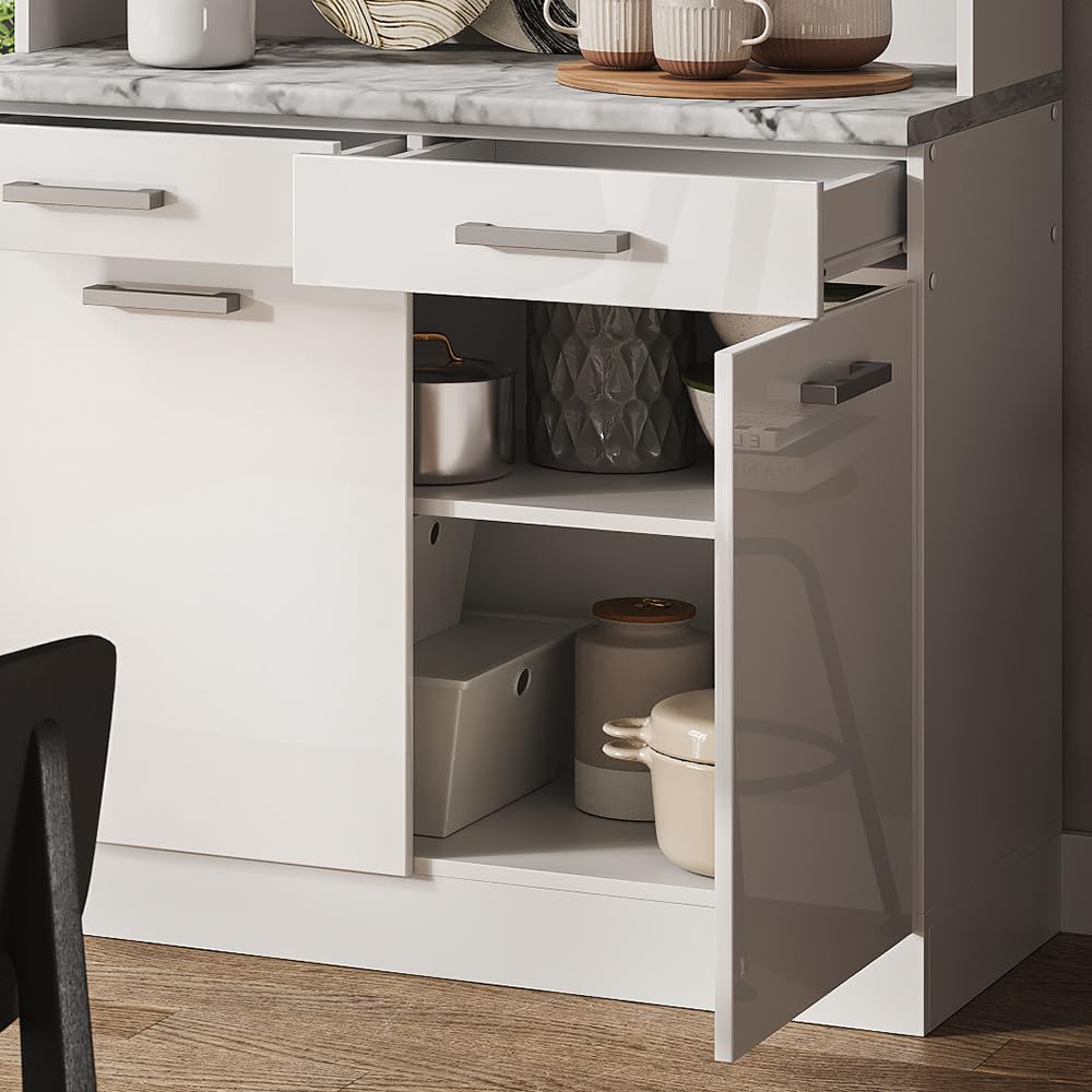 Vicco Bloque de Cocina R-Line, Blanco Alto Brillo, 100 cm, ET Mármol, Apto para combinación Modular en líneas de Cocina