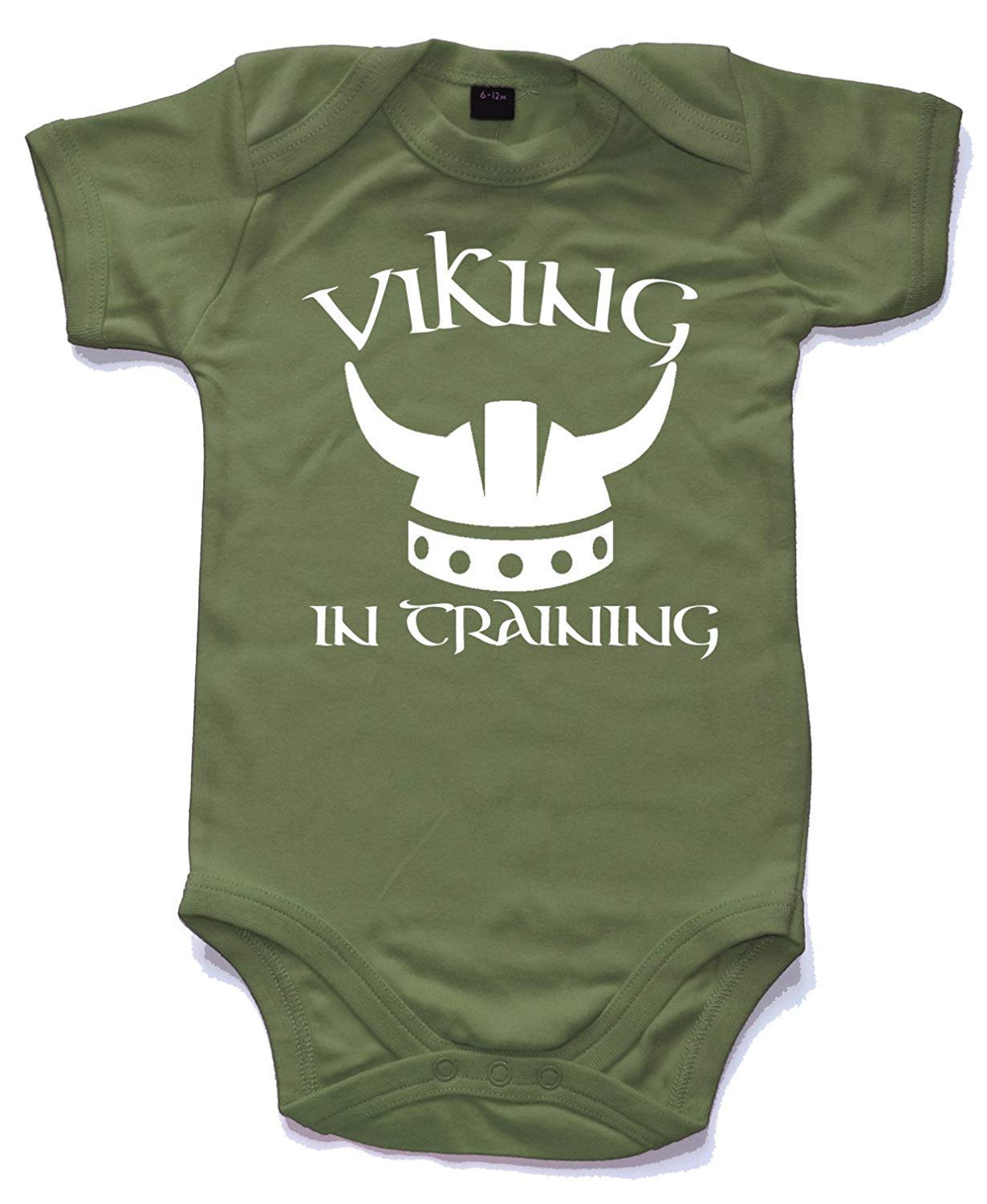 Naughtees Clothing - Viking in Training Babygrow Babysuit Olive Green 0-3 Months