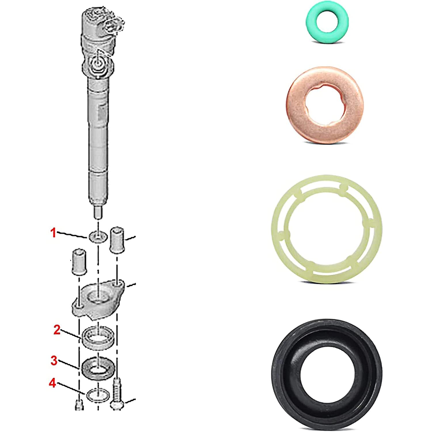 Kit de juntas de inyector para motores 1.6 HDI TDCI, compatible con Berlingo, C2, C3, C4, C5 II, III, C-MAX, Fiesta V, VI, Focus II, III, Mondeo IV, Clubman, 307, 206, 207, 307, 308, Expert Partner,