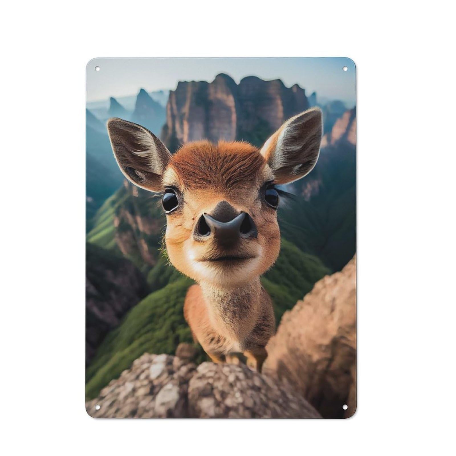 Garage Metal Sign with Selfie of A Young Deer Design 40x30cm, Weathered Look Garage Wall Decor for Garage, Workshop, Shed Or Utility Room