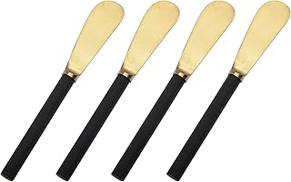 Godinger Cheese Knives, Butter Knives, Cheese Spreader Set, Butter Spreader Set, Utennsil- Black and Gold Design - Set of Four