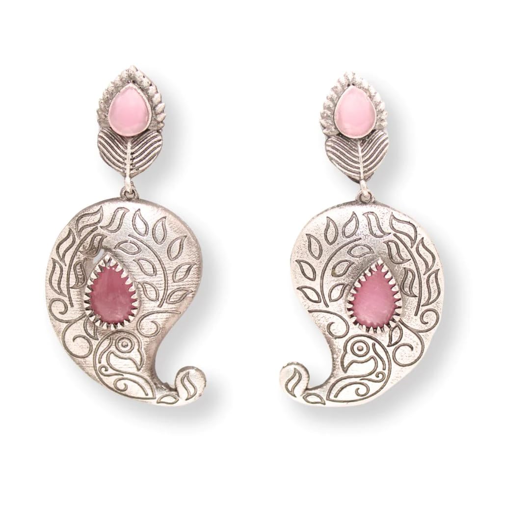NavraeeSILVER LOOK ALIKE KUNJ KALI EARRING-PINK