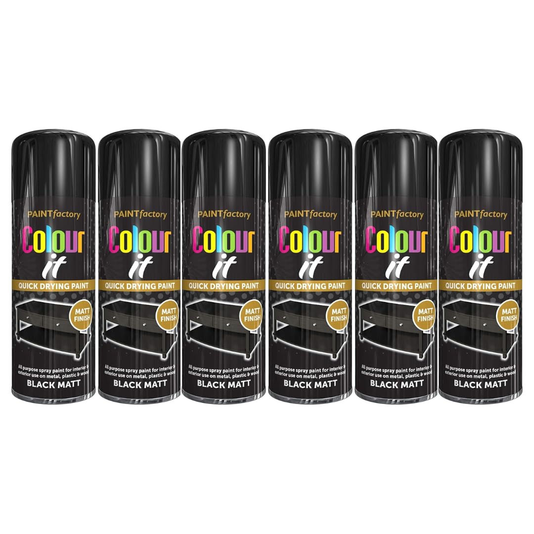 Paint Factory Colour It Black Matt Spray Paint, Quick Drying, All Purpose, 400ml, Pack of 6