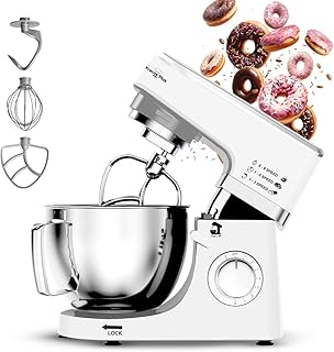 INALSA Stand Mixer 1200W with Copper Motor|5.3L SS Bowl|Metal Gear for Stability, White