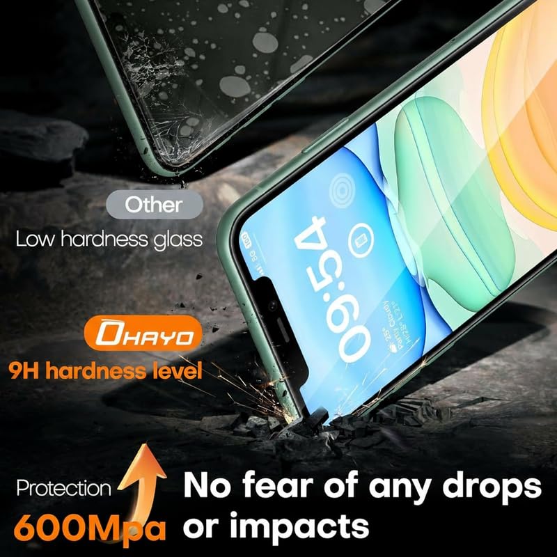Image of OHAYO Military Strength Tempered Glass Screen Protector Compatible with iPhone 11 /XR | 9H+ Hardness, Strong Protection, Full Screen Edge-to-Edge Cover, Scratch Resistant, Bubble-Free Install, Ultra HD Clarity