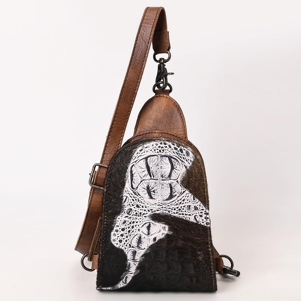 American Darling Sling Hair-On Crocodile Embossed Genuine Leather Women Bag Western Handbag Purse |Sling | for