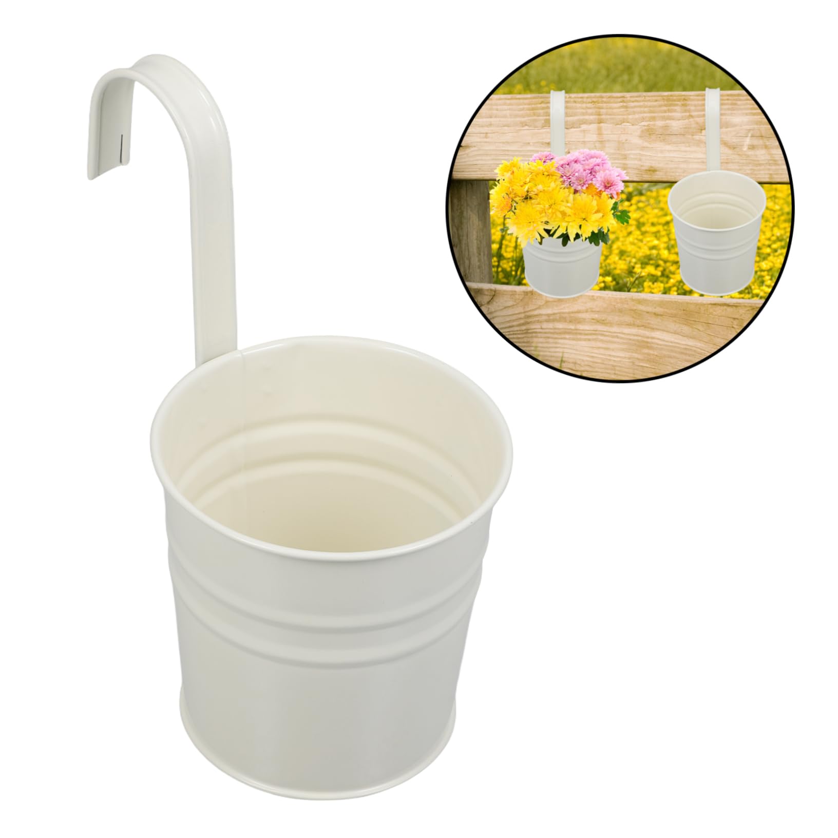 Gatuida Secchio per Fiori da Balcone Sospeso in Ferro 4 Pezzi Bianco