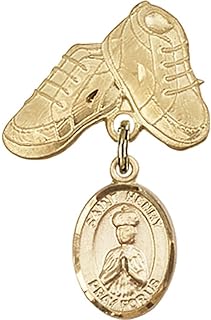 Gold Filled Baby Badge with St. Henry II Charm and Baby Boots Pin 1 X 5/8 inches
