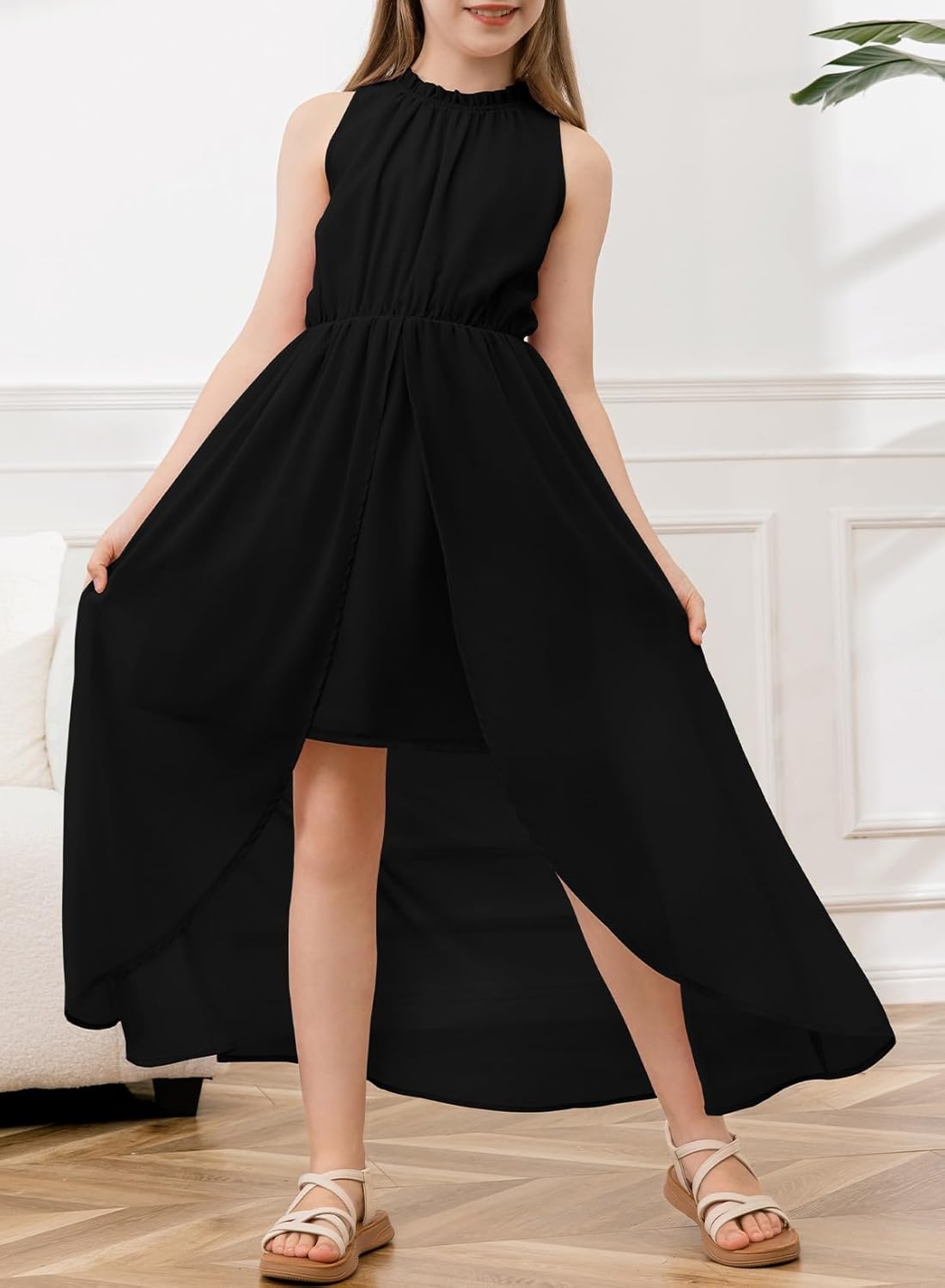 blibean Tween Girls Summer Sundress Turtleneck Elegant Semi Formal Dress 6-15 Years - Image 4