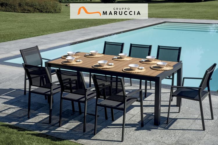 Gruppo Maruccia - Tavolo da Giardino in Alluminio e Legno Resinato - Allungabile da 160 a 210 cm - Resistente agli Agenti Atmosferici - Arredamento Ville, Resort, Casa (Antracite)