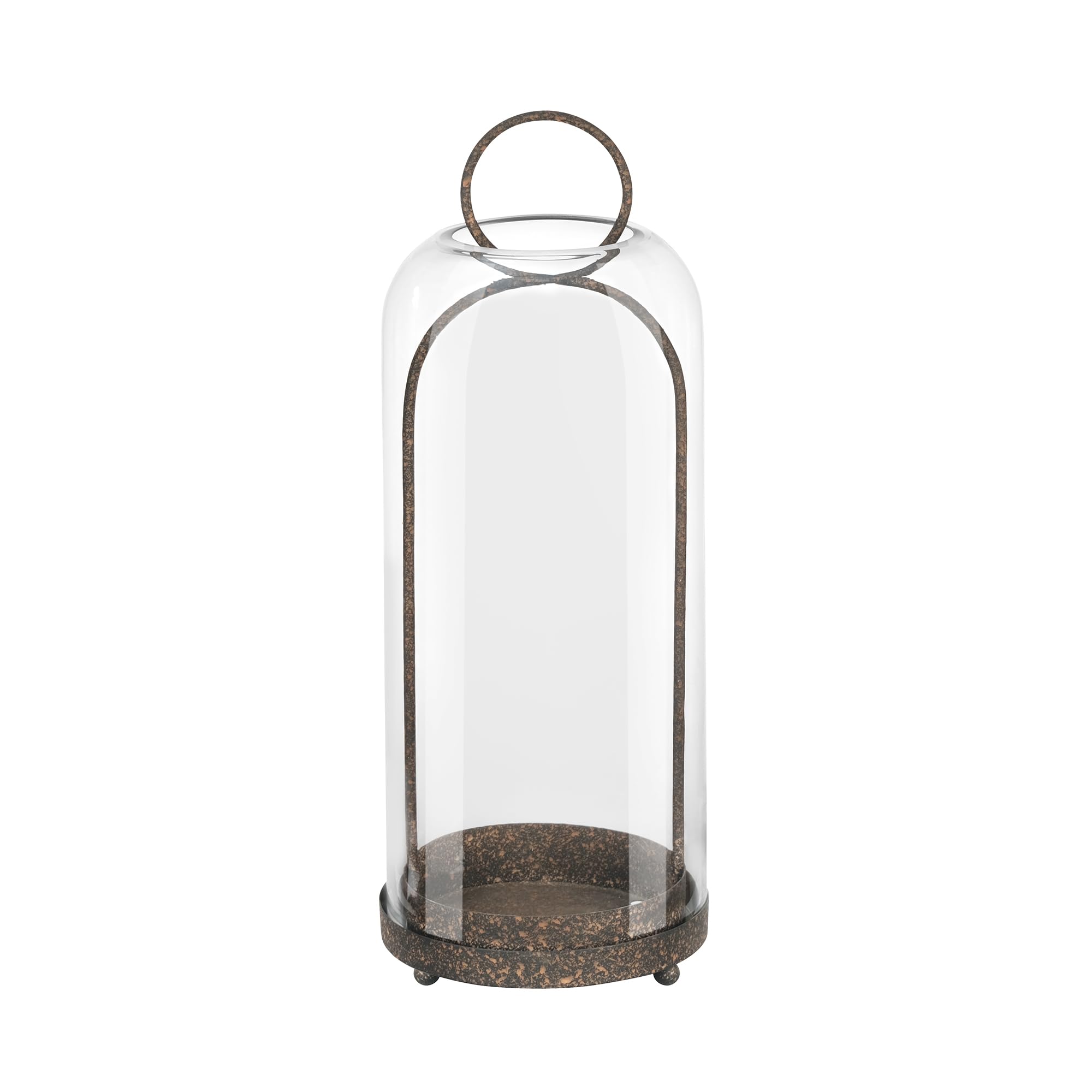 Twakutwaku Versatile Modern Metal Hurricane Lantern with Handmade Sturdy Glass Dome for Pillar Candle & Plants (Brown, 7.5"x20")