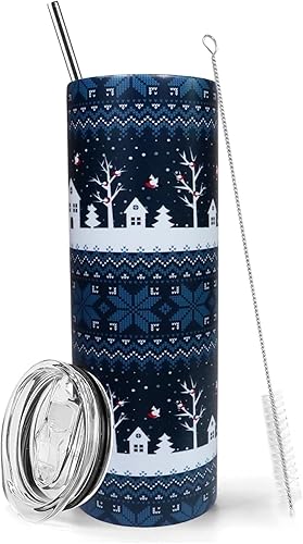 Miniatura 1 de Vaso de Navidad de 20 onzas con tapa y pajita, de acero inoxidable, con aislamiento, para Navidad, botella de agua, viaje, vino