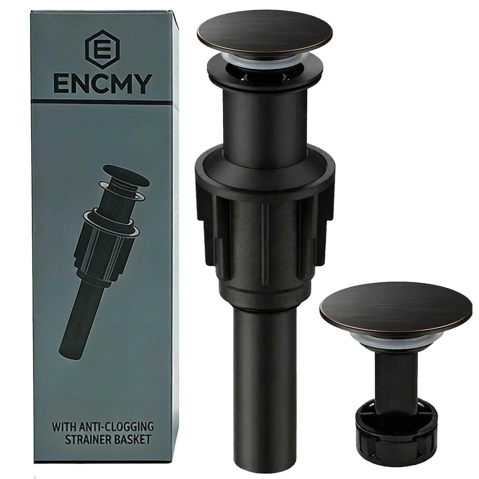 Bathroom Sink Drain Without Overflow- Matte Black Pop up Drain for Bathroom Vanity Vessel Sink Drain Stopper - Anti-clog Pop-up Plastic Drain with Hair Catcher Strainer — view 10