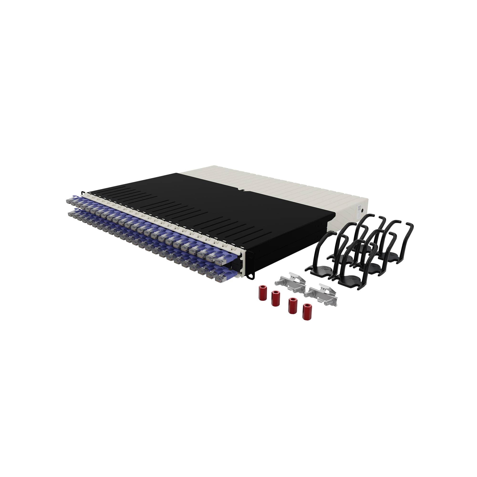 Patchbox ONE 8 RU Cat.6a - 24-Port Patchpanel mit einziehbarem Kabelmanagementsystem für 48.3 cm Racks, inklusive flachen 10GB Netzwerkkabeln, einfache Netzwerk- und Server-Rack-Einrichtung (STP