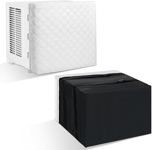 Wovnet 2 piezas de cubierta de aire acondicionado de ventana para interiores y exteriores, ajustable, impermeable, cubierta de aire acondicionado