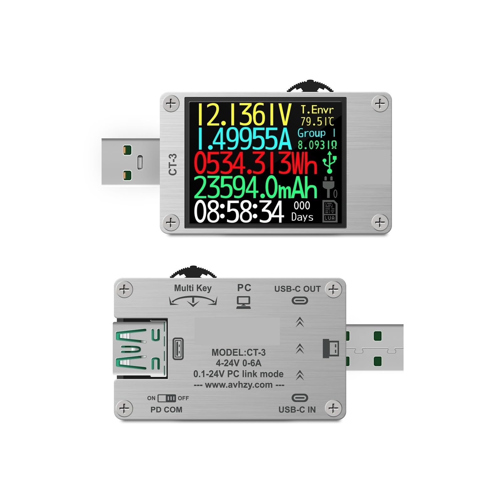 Tester USB Miernik mocy USB 3.1 Multimetr cyfrowy Tester prądu Detektor napięcia Interpreter Zintegrowany DC 26V 6A(C3)