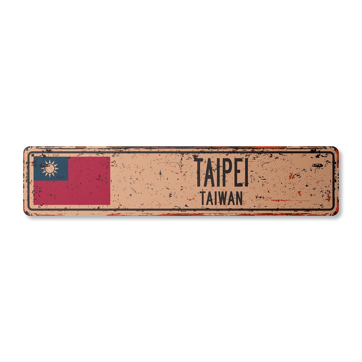 Yaasimoule Metal Taipei Taiwan Vintage Street Sign Taiwanese Flag City Country Road Wall Rustic