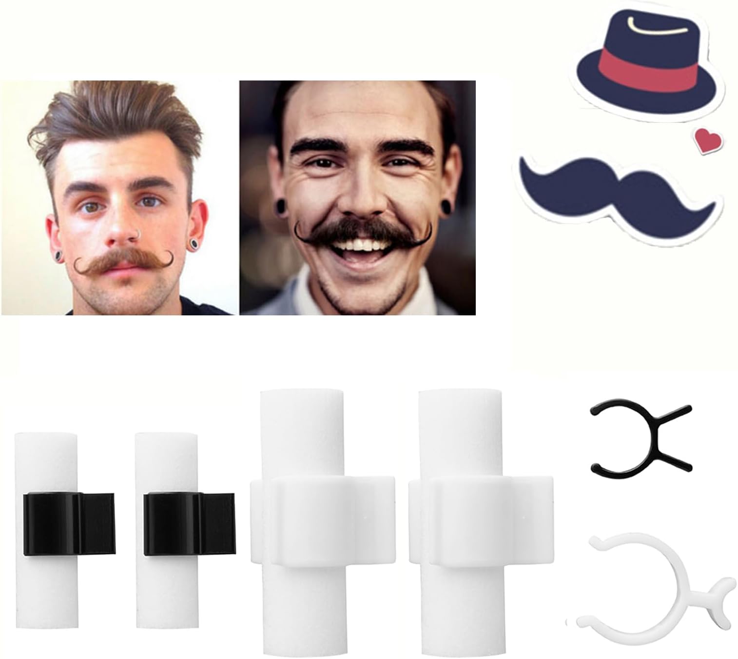 Mustache Curler,Handlebar Moustache Training Wheels,Gel Handlebar Mustache Training Wheels, Gentleman's Styles Mustache Stylist, Mustache Curler Shaping Tools for Father Boy Husband 2 Pair