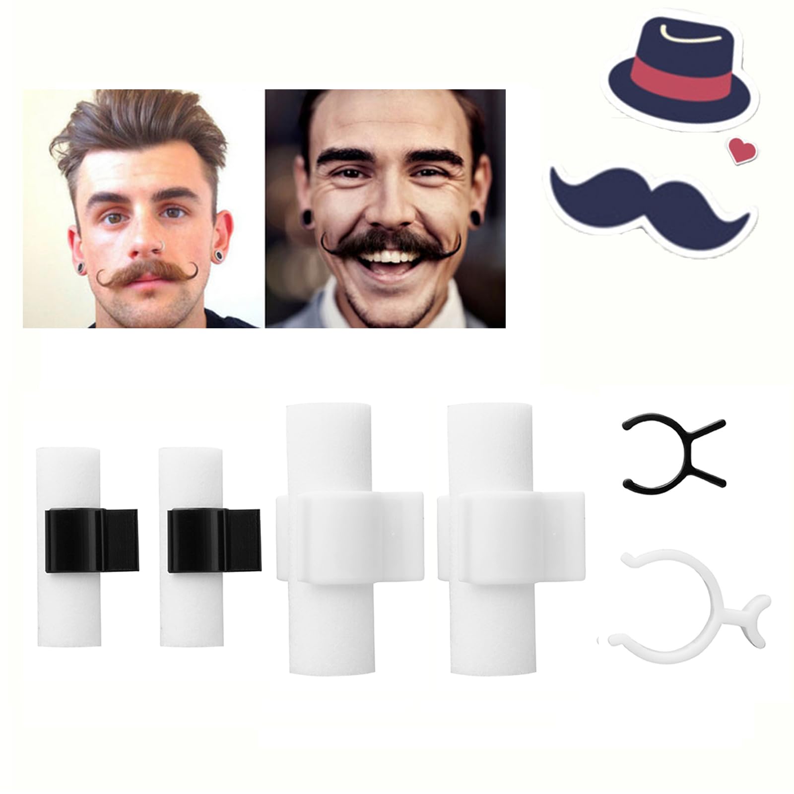 Mustache Curler,Handlebar Moustache Training Wheels,Gel Handlebar Mustache Training Wheels, Gentleman's Styles Mustache Stylist, Mustache Curler Shaping Tools for Father Boy Husband 2 Pair
