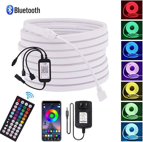 Miniatura 6 de Xunata Tira de neón LED RGB, DC12V SMD3535 96LEDsm Tira de luz de neón multicolor, tubo de neón LED flexible impermeable con control remoto de 44