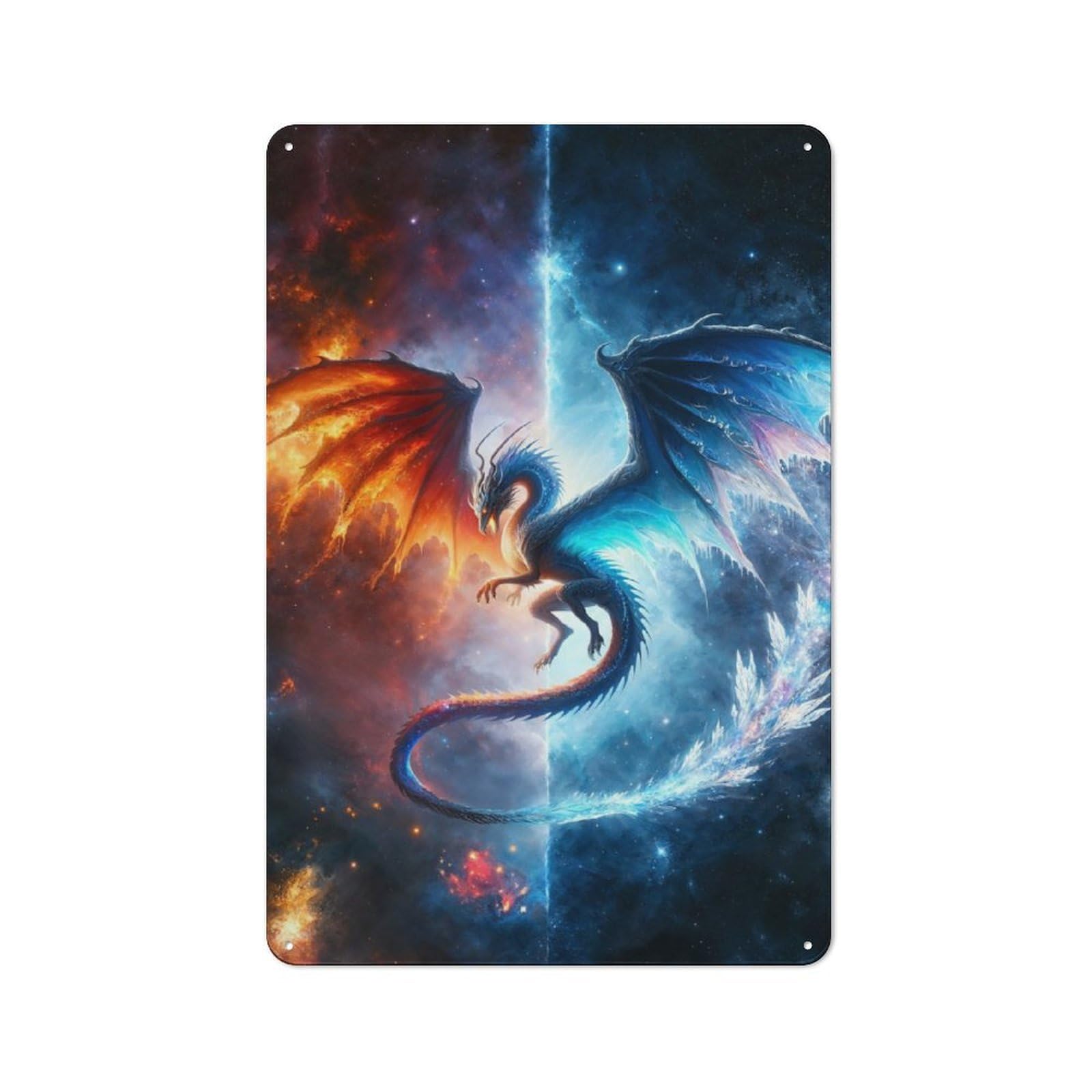 Junmoney Dragon Of Fire And Ice Workshop Style Tin Sign 30X20cm, Garage Wall Decor For Tool Room, Garage, Studio Or Home Bar