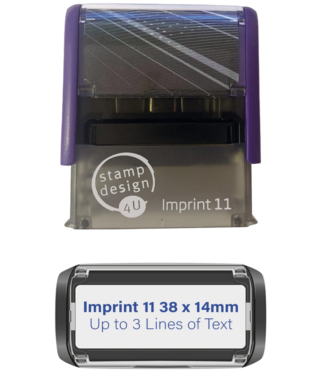 Imprint 11 38 x 14mm - 3 Line Custom Stamp with Blue Ink Personalised Self-Inking Business Address Rubber Stamp Design 4U