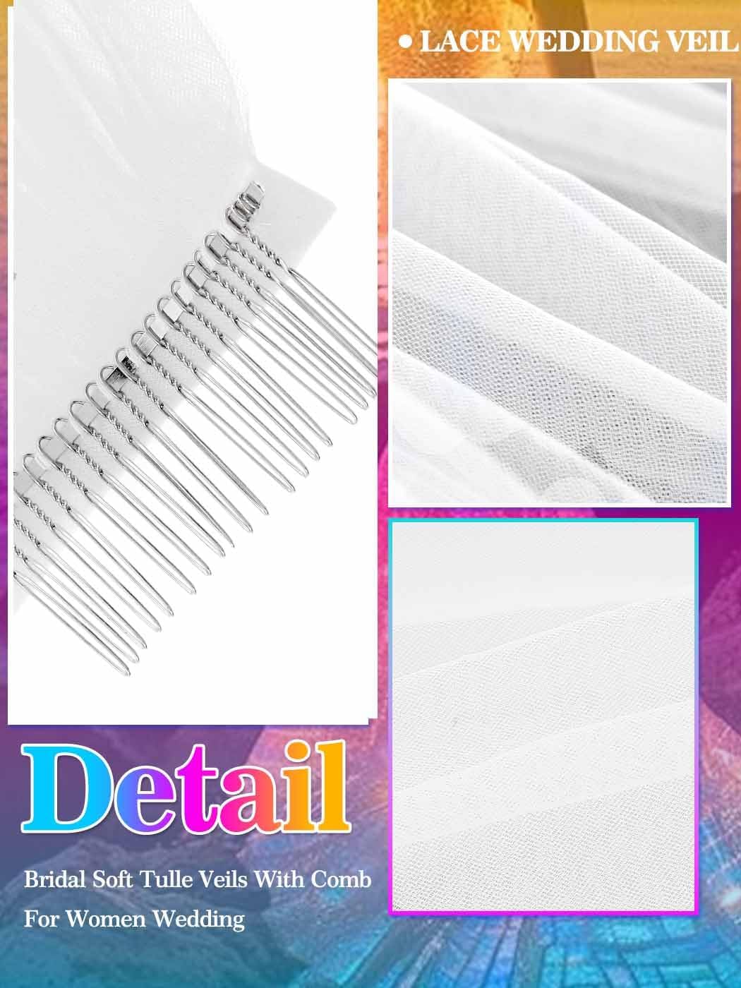 Bride Wedding Veils White Short Waist Length 1 Tier Bridal Tulle Veil with Comb for Women