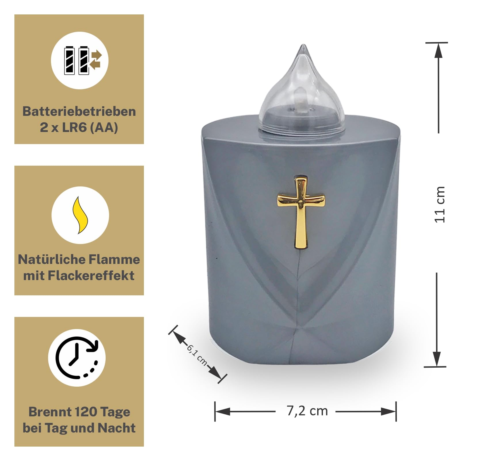 AROBA LED Grave Candle Mourning Light, Flickering Effect Like Real Candle, Long Burning Time up to 120 Days - Image 2