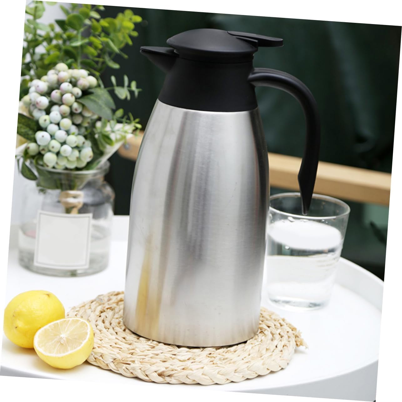 Stainless Steel Insulated Hot Water Carafe Thermal Coffee Container Comfortable Handle for Office Use Parties and Home Keeps Beverages Hot for Hours