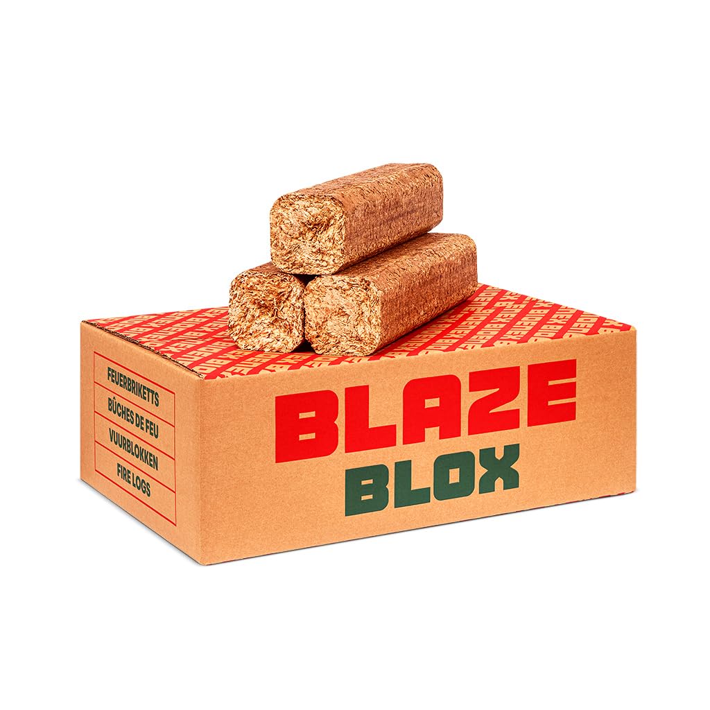 BlazeBlox Feuerbriketts | 100% Weichholz-Sägemehl, Feuerbriketts | Jeder Briketts-Karton enthält 12 Briketts und wiegt 20 kg (8 x 20kg Karton)
