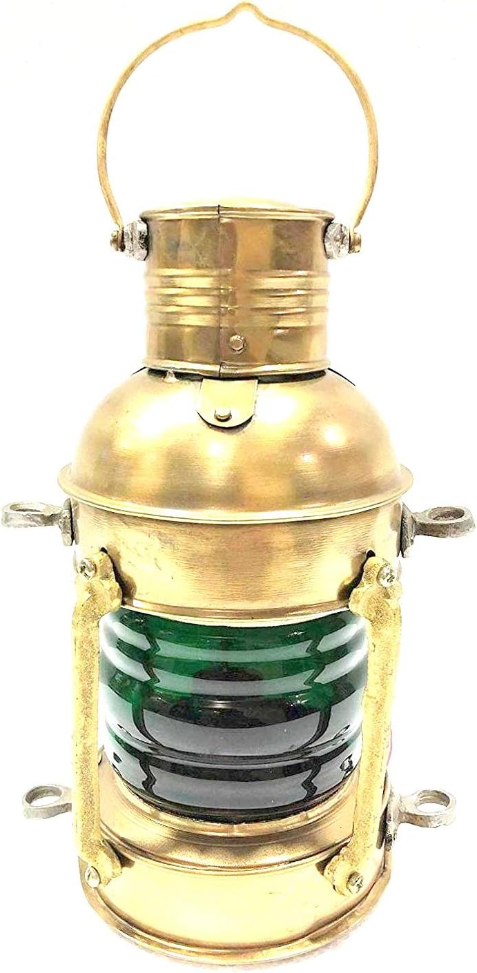 Brown Antique Nautical Antique 10" Inchs Ship Lamp Boat Green Oil Lantern Maritime Collectible Decorative