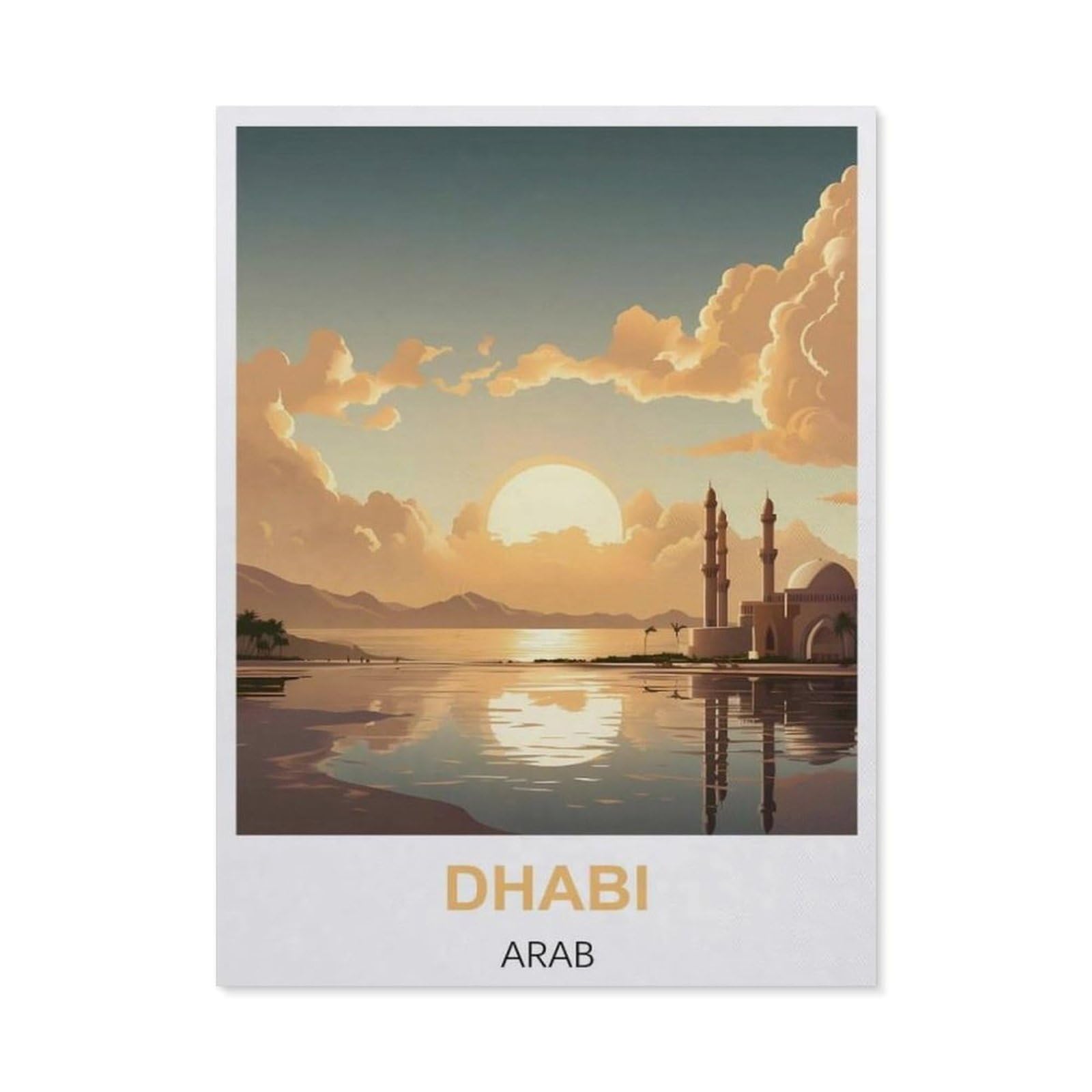 BEAYODKP 5D Diamond Painting，Dhabi Arab Vintage Travel Poster，Diamond Embroidery Cross Stitch（30 x 40 cm/11.81 x 15.74 inches）-BV71