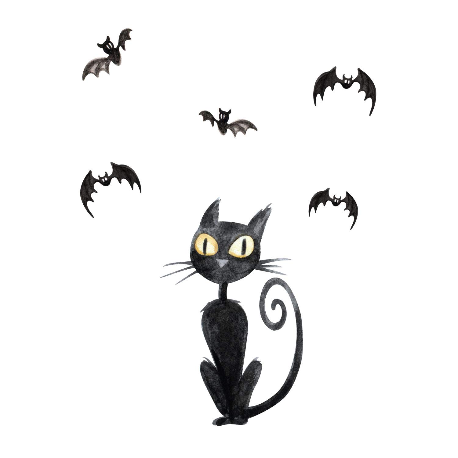 Watercolour cat and bats window sticker pack (Large size) | Halloween window stickers | Perfect for decorating your home this Autumn for Halloween