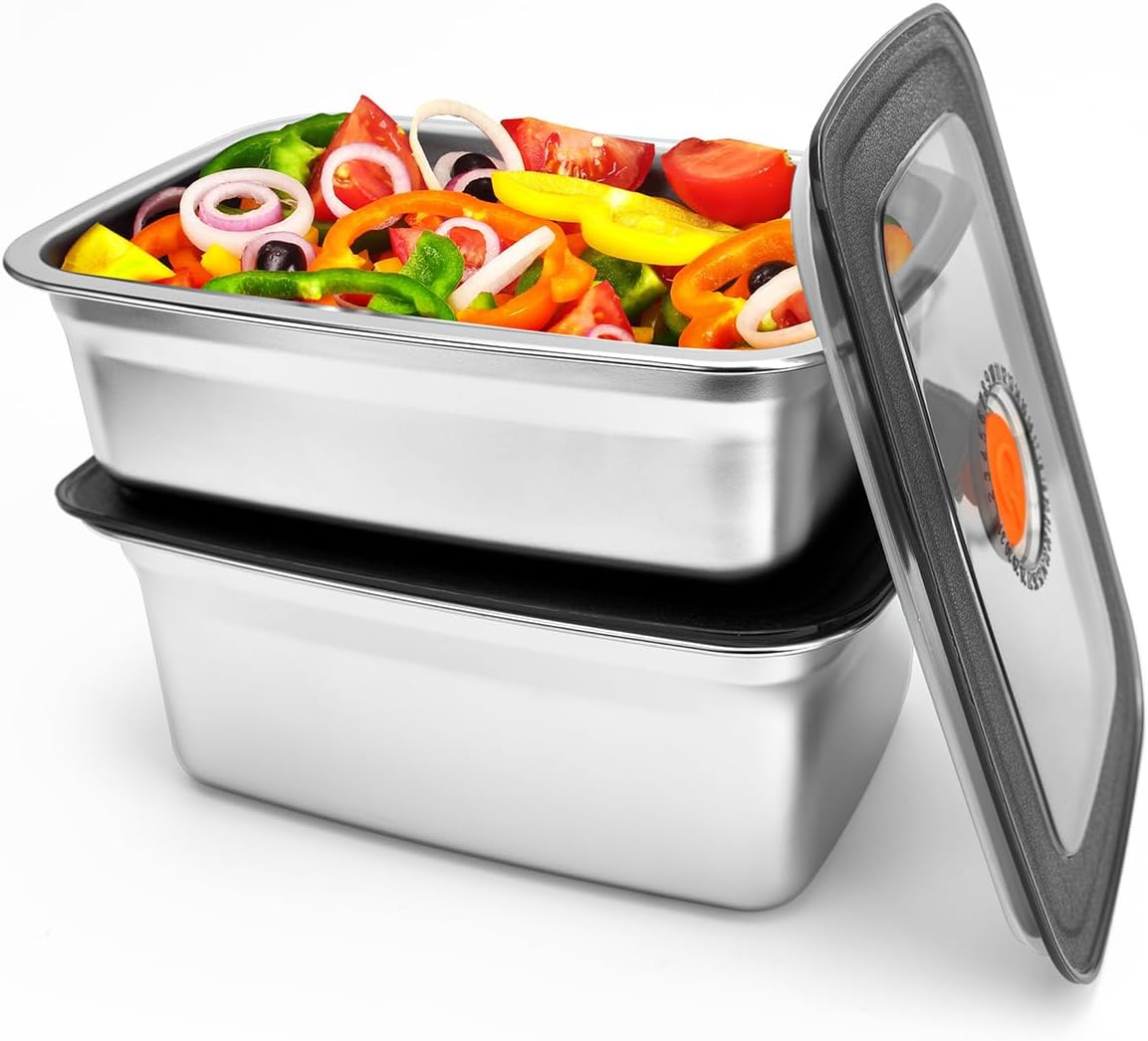 2 PCS Stainless Steel Food Storage Containers(94oz) with Lids Leak Proof & Airtight | Stainless steel freezer Containers,Airtight Bento Lunch Box,For Meal Prep,Fruit,Freezer