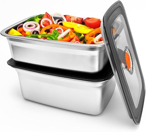 2 recipientes de acero inoxidable para almacenamiento de alimentos (50 onzas + 33 onzas) con tapas, a prueba de fugas y herméticos, recipientes de
