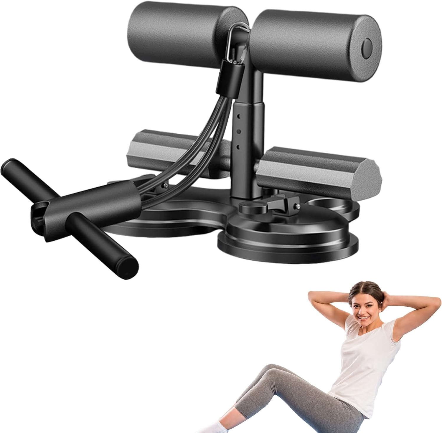 Sit-Up Device, Adjustable Height Suction Cup Abs Exercise Trainer, 325KG Multifunctional Core Training Equipment for Home, Office, and Gym Workouts, Comfortable Training Supplies