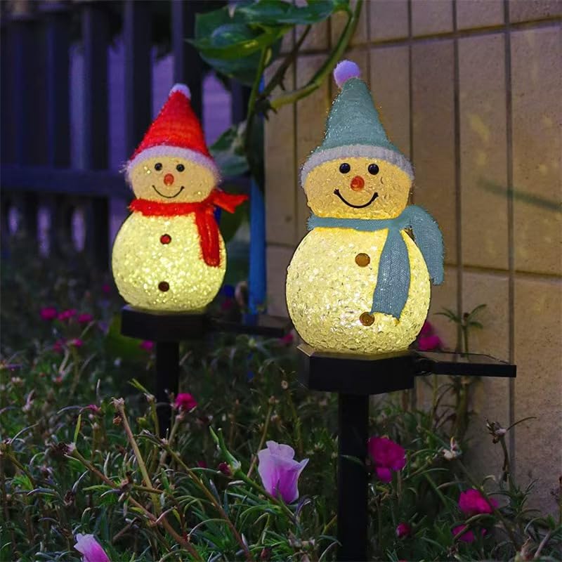 YZYOE 2 Pack LED solar powered rice grains snowman ground plug light,Christmas outdoor atmosphere decorative lamp