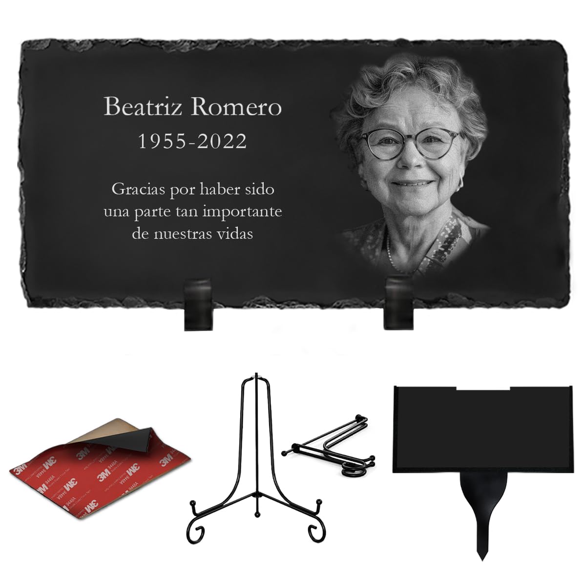 Eternel - Placa funeraria Personalizada Multisoportes, para Plantar o Pegar, Pizarra o Granito, para Colocar, Foto y Texto a elección, Placa Cementerio, mortuoria, Sepultura, difunto, Homenaje