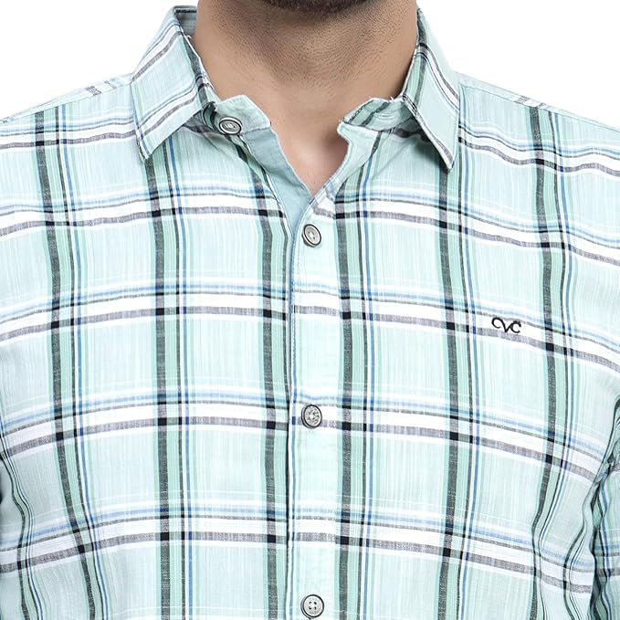 Image of CVC Men's Regular Fit Cotton Oxford Casual Checks Shirt with Full Sleeves